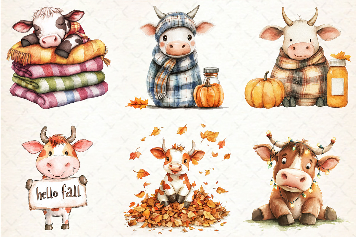 Autumn Funny Highland Cow Clipart, an Illustration by Libby Wishes (Photo 2 of 5)