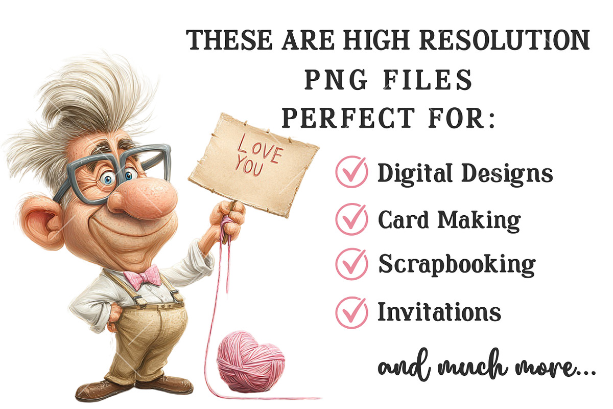 Whimsical Valentine Grandpa Clipart, an Illustration by OK Design (Photo 5 of 6)