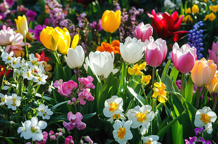 Field with different spring flowers and sunlights, a Nature Photo by AlyaAnd