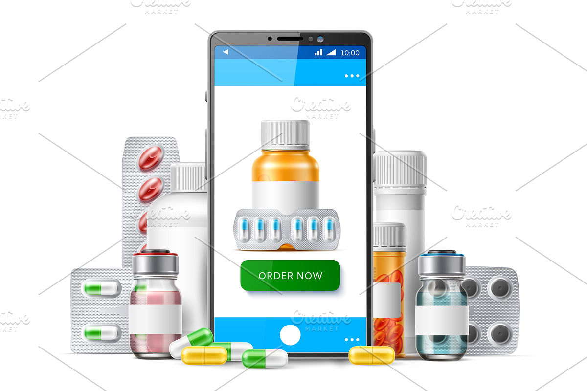 Phone with ordering medical drugs, a Healthcare Illustration by Vectorbuum