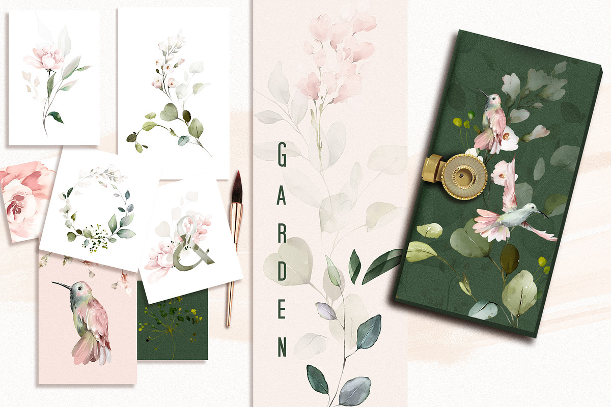 Pink watercolor flowers & herbs, an Illustration by Lisima (Photo 9 of 11)