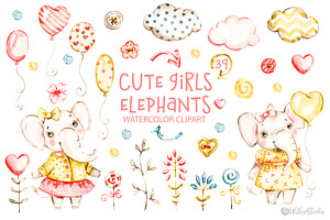 Nursery elephants Watercolor clipart