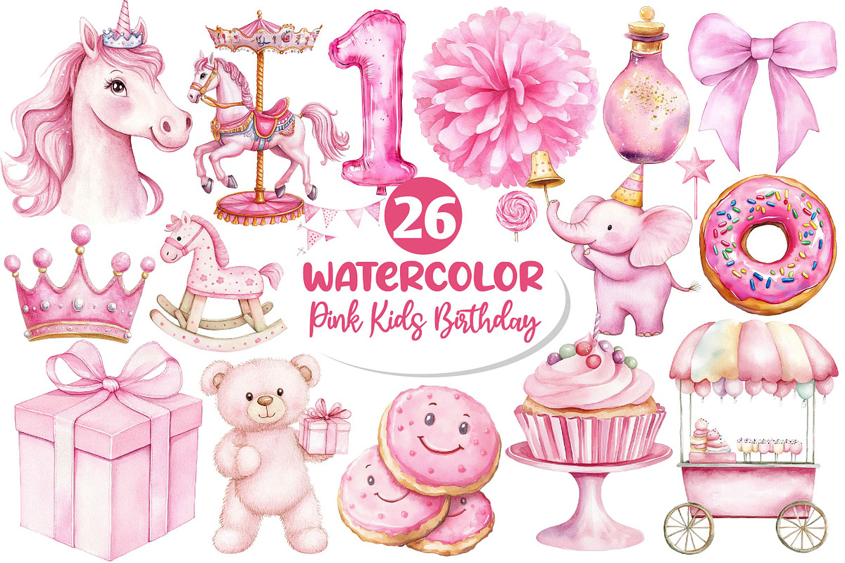 Pink Kids Birthday Clipart, an Illustration by Dream Creation (Photo 1 of 5)
