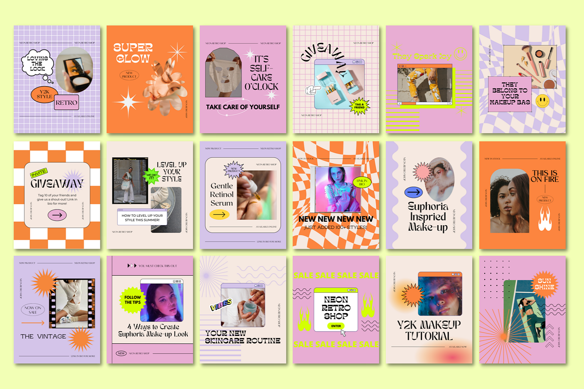 Neon Retro Canva Instagram Puzzle, a Social Media Template by Guavamelo Studio (Photo 12 of 16)