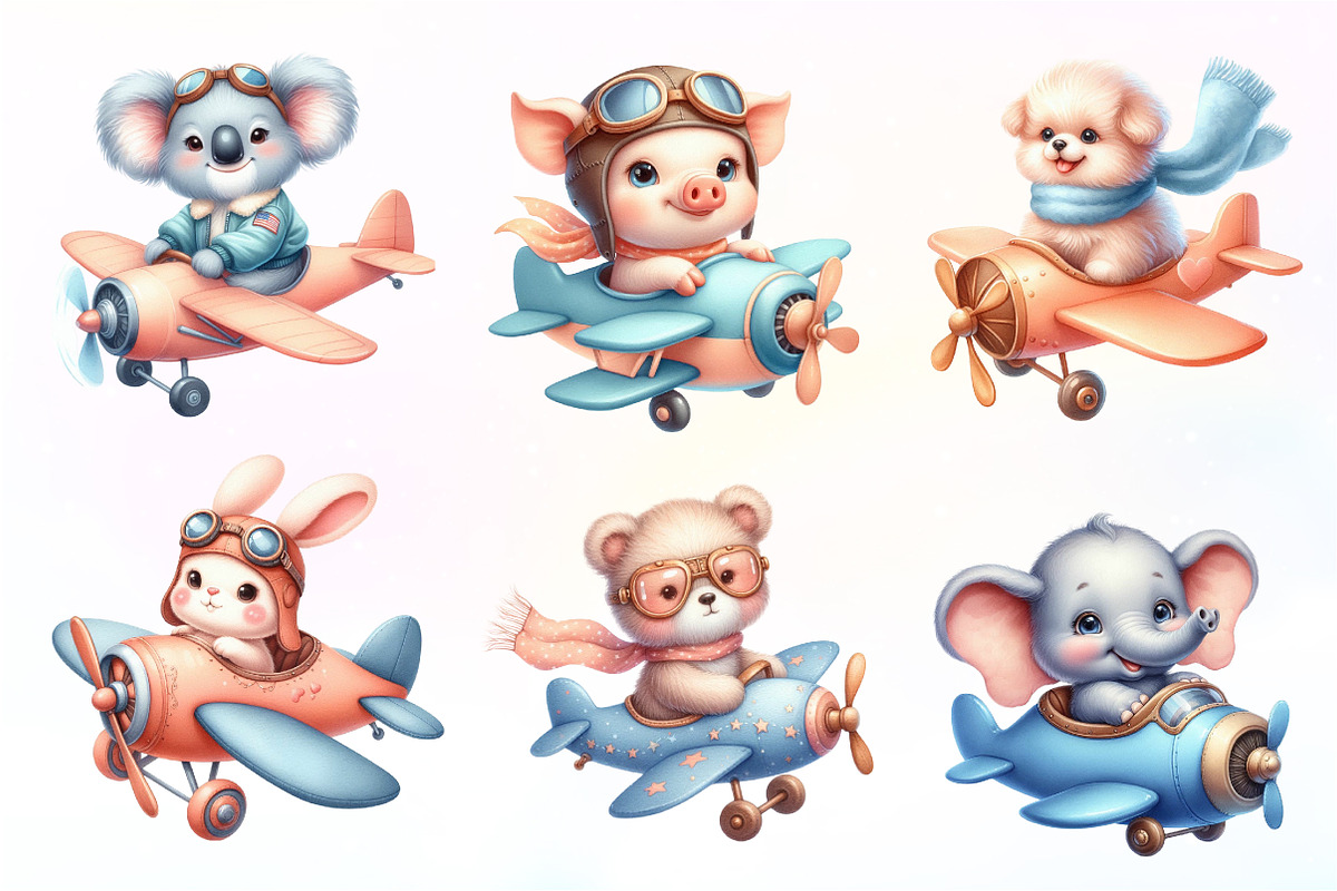 Airplane watercolor clipart Cute, an Illustration by CreationArt (Photo 6 of 9)