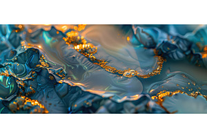 Blue and gold abstract fluid texture, an Abstract Photo by piter.goskov