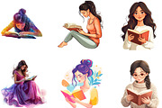 Beautiful Woman Reading Book Clipart, an Illustration by Designking (Thumbnail 4 of 5)
