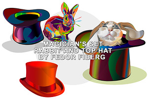 Rabbit and top hat magic set vector