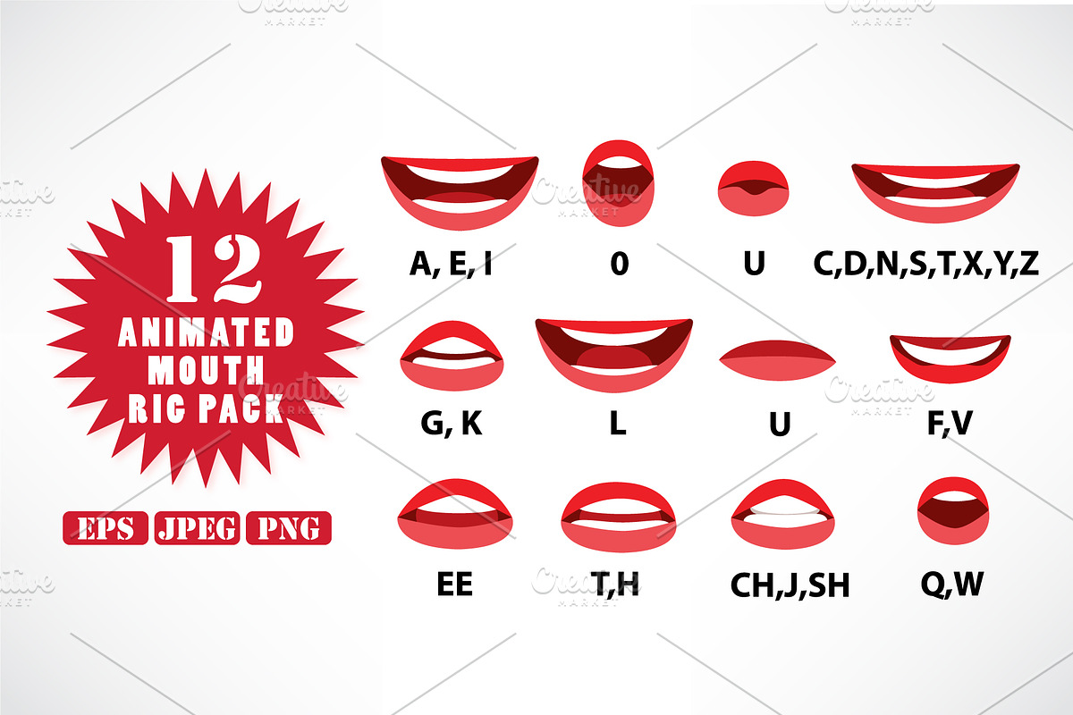 12 Animated Female Mouth Rig Pack, a Solid Icon by Kakigori Studio