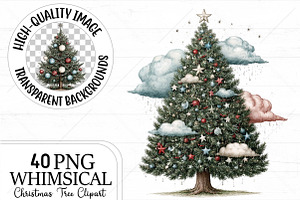 Whimsical Christmas Tree Clipart, a Seasonal Illustration by Canvas Craft
