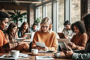 Group of young people studying with, a Person Photo by Perpis