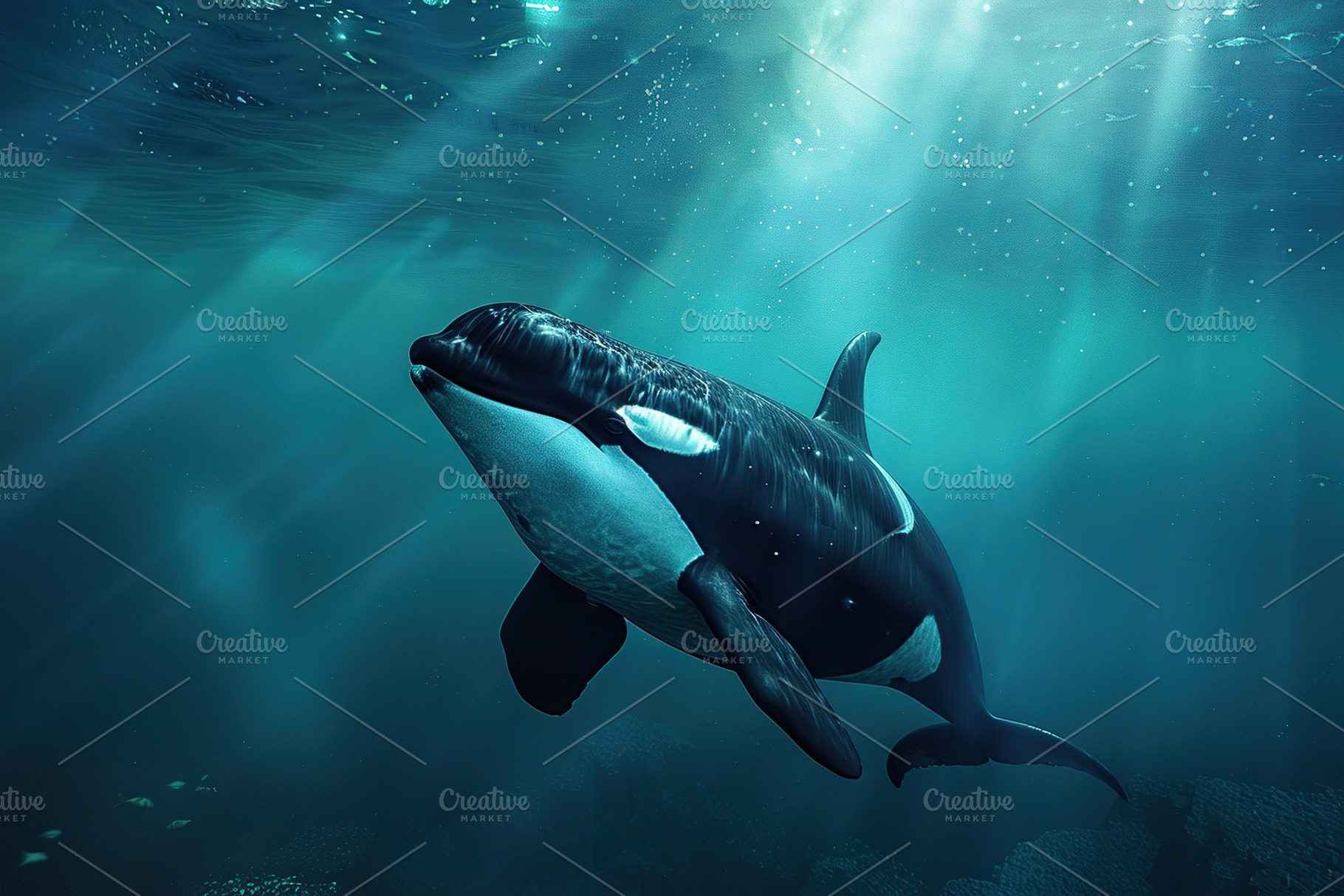Killer whale swims in underwater world, an Animal Photo by AlyaAnd