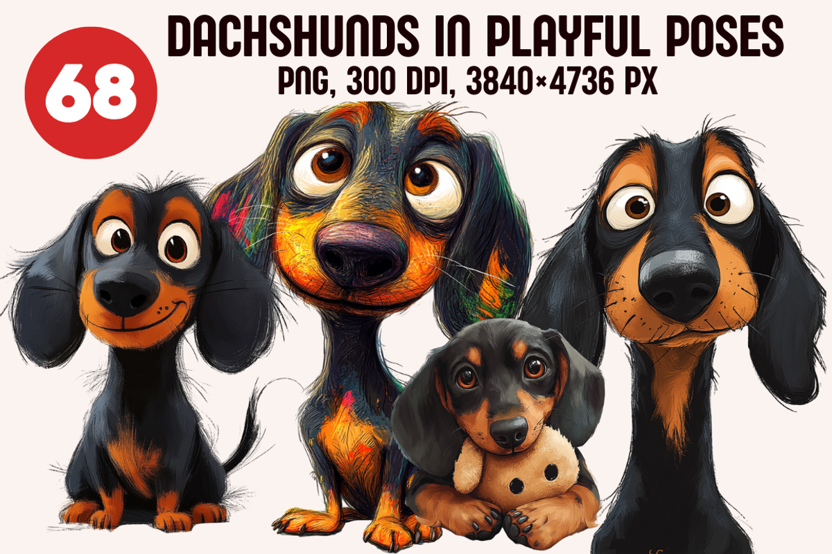 Dachshunds in Playful Poses, an Animal Illustration by PrintHaven Designs (Photo 1 of 9)