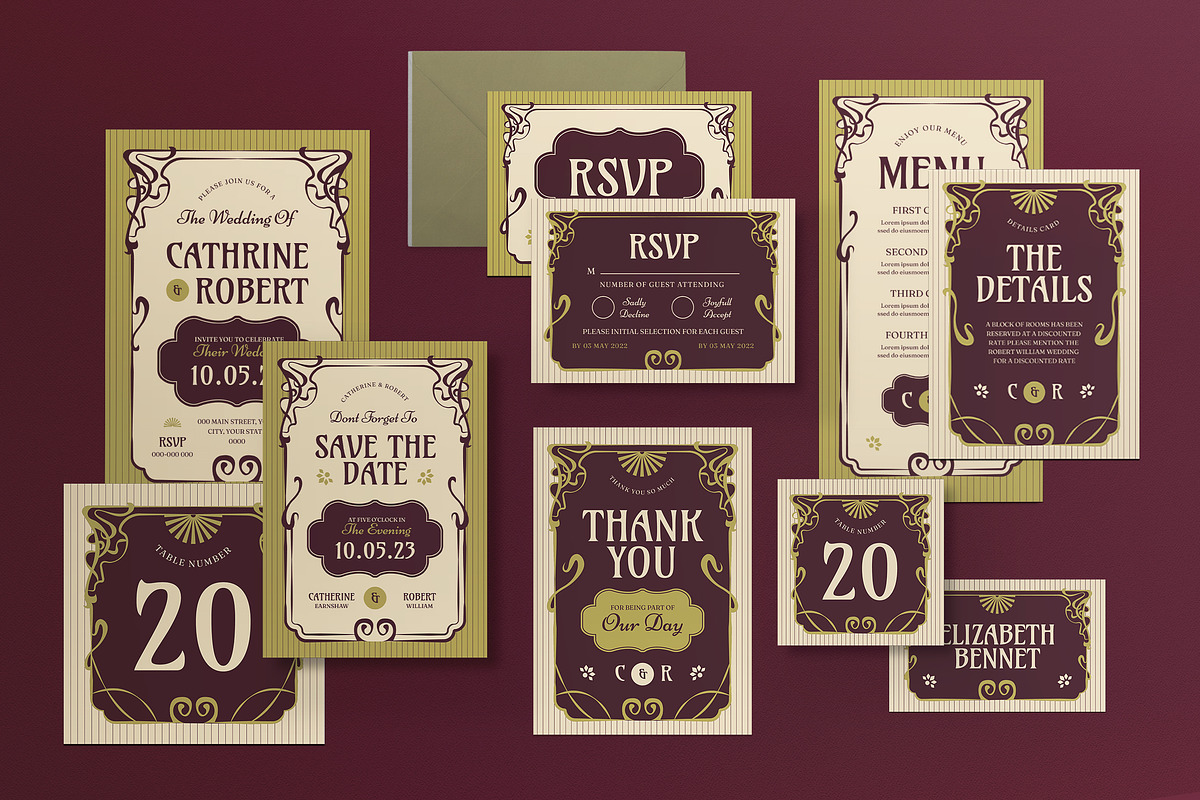 Vintage Wedding Invitation Set, an Invitation Template by graphicook (Photo 1 of 3)