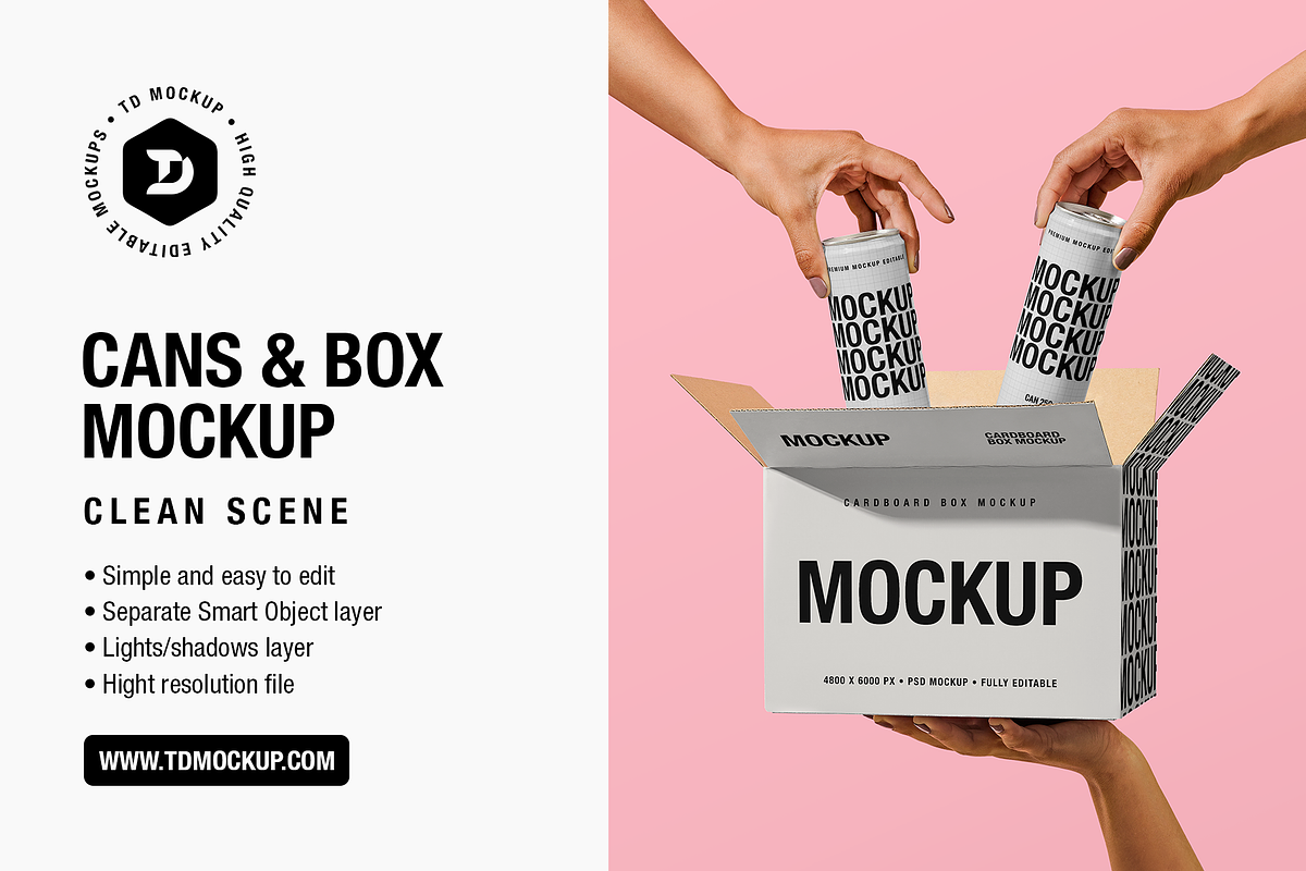 Cans and a Box - Mockup, a Packaging Mockup by TD Mockup (Photo 1 of 2)