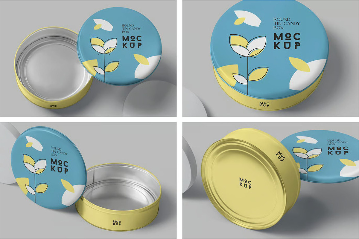 Round Tin Box Mockups, a Packaging Mockup by megostudi0 (Photo 1 of 6)