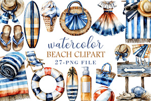 Watercolor Beach Clipart, an Illustration by Libby Wishes