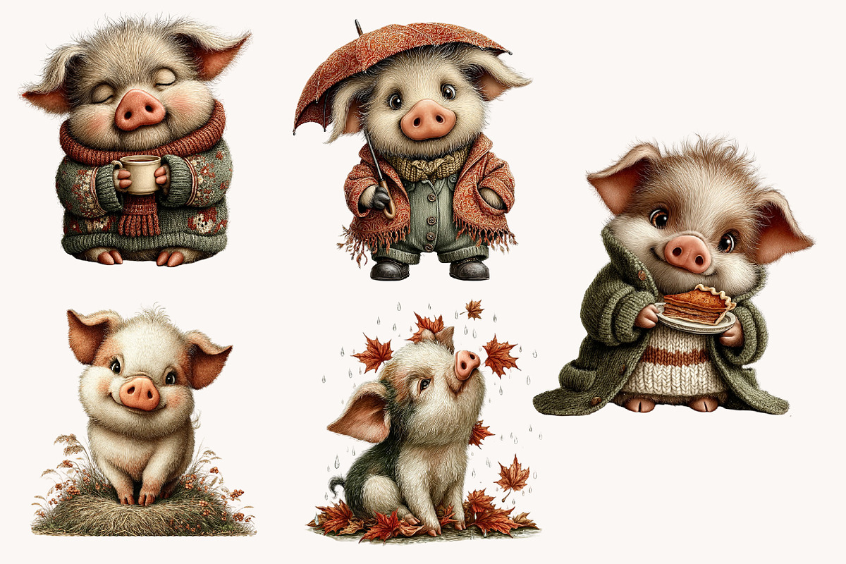 Whimsical Autumn pig Clipart, a Seasonal Illustration by Designworld (Photo 5 of 9)