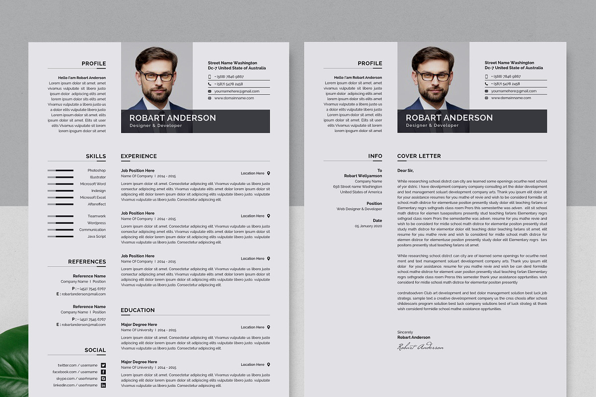 Modern Resume/CV Template, a Resume Template by Proper_media (Photo 2 of 5)