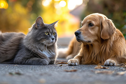 British cat and Golden Retriever, an Animal Photo by Virgo Studio