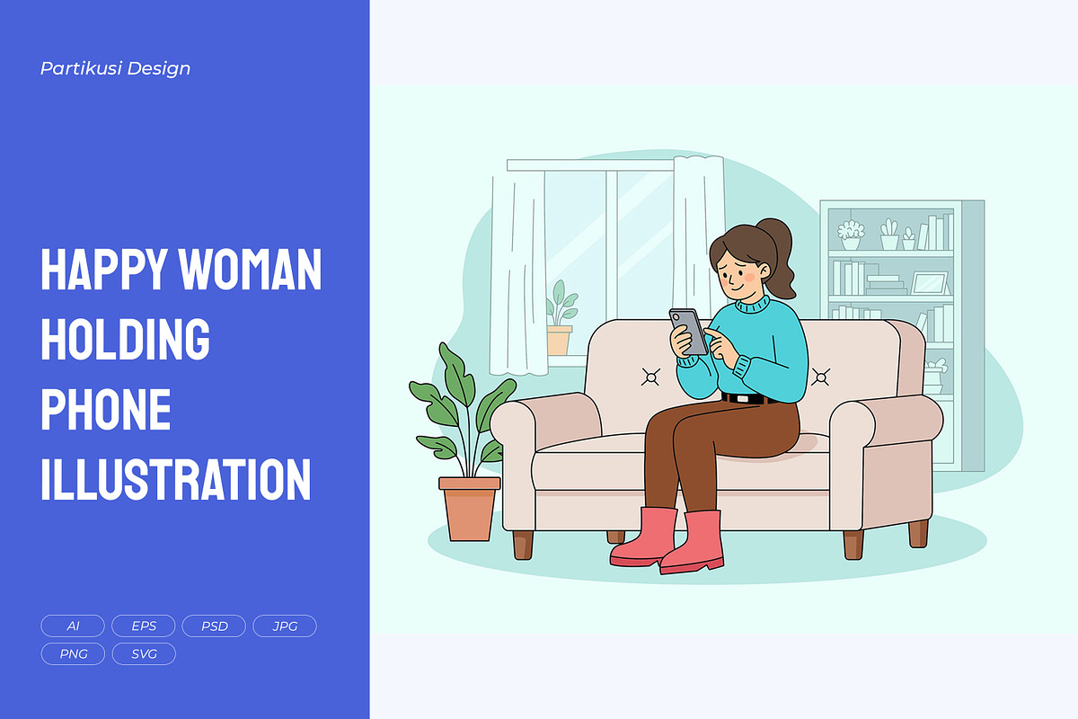 Happy Woman Holding Phone, a Person Illustration by Partikusi Design (Photo 1 of 3)