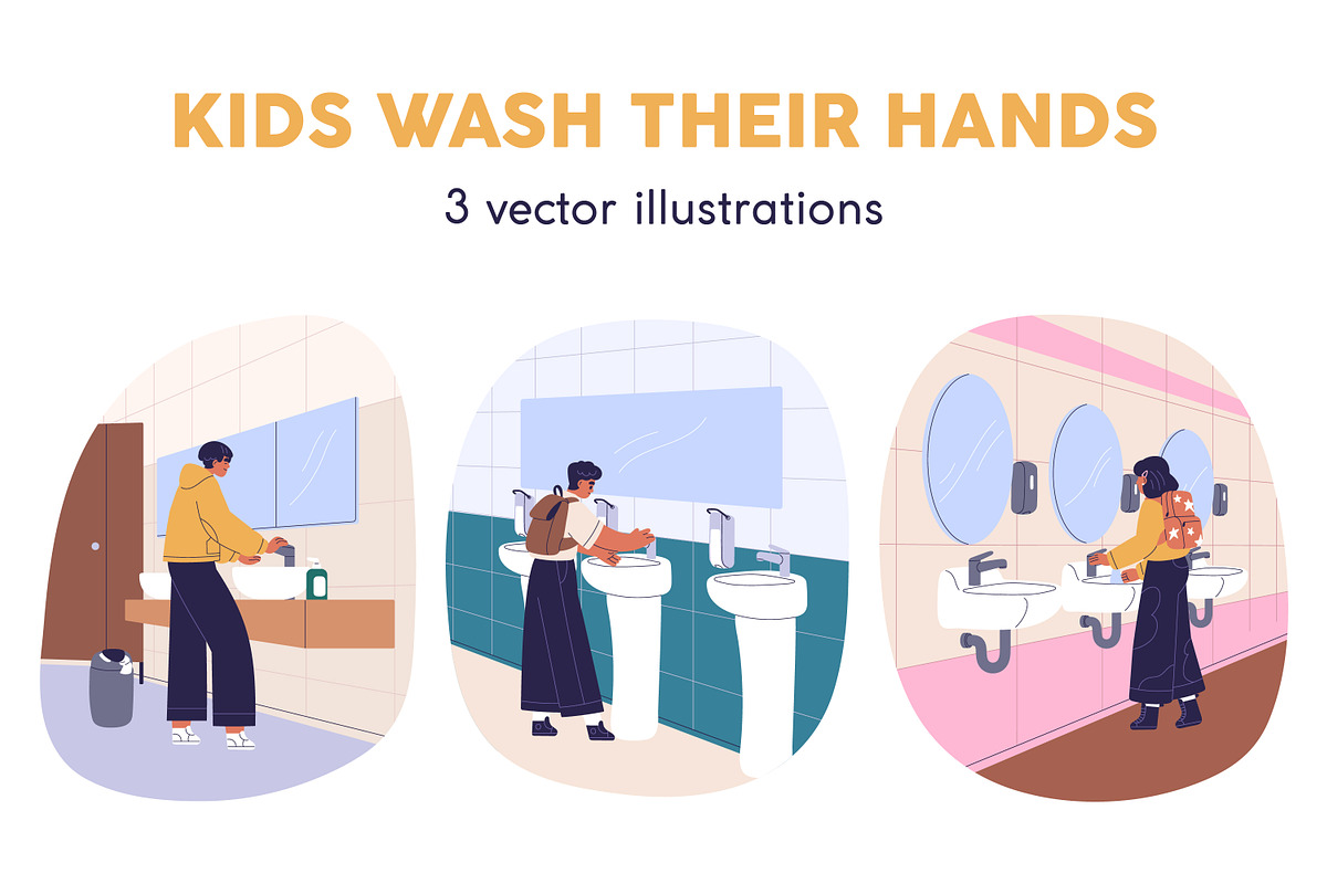 Kids wash hands in public toilet set, a Person Illustration by Good Studio (Photo 1 of 4)