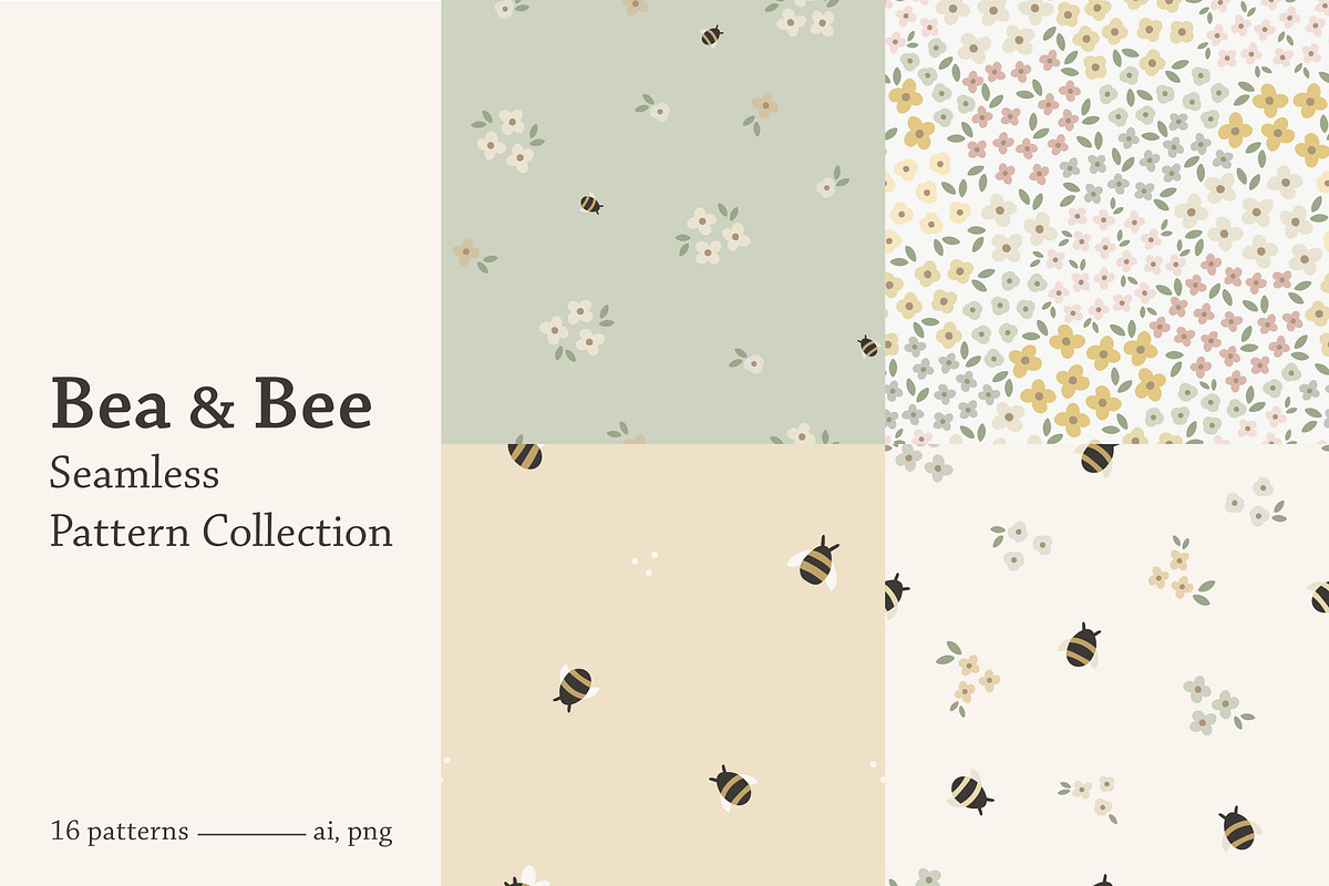 Bea & Bee 16 Seamless Patterns, a Pattern Graphic by Emilie Cliche (Photo 1 of 9)