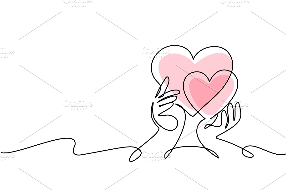Hands with two hearts. Continuous, a Seasonal Illustration by Valenty