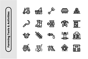 Farming tools activities Thick Line, an Icon by Decta Store