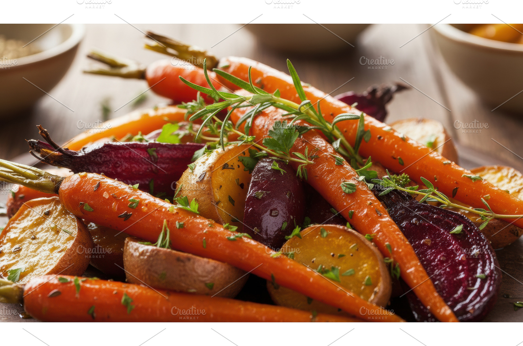 Bundle of bright orange carrots with, a Food & Drink Photo by Igor Tichonow