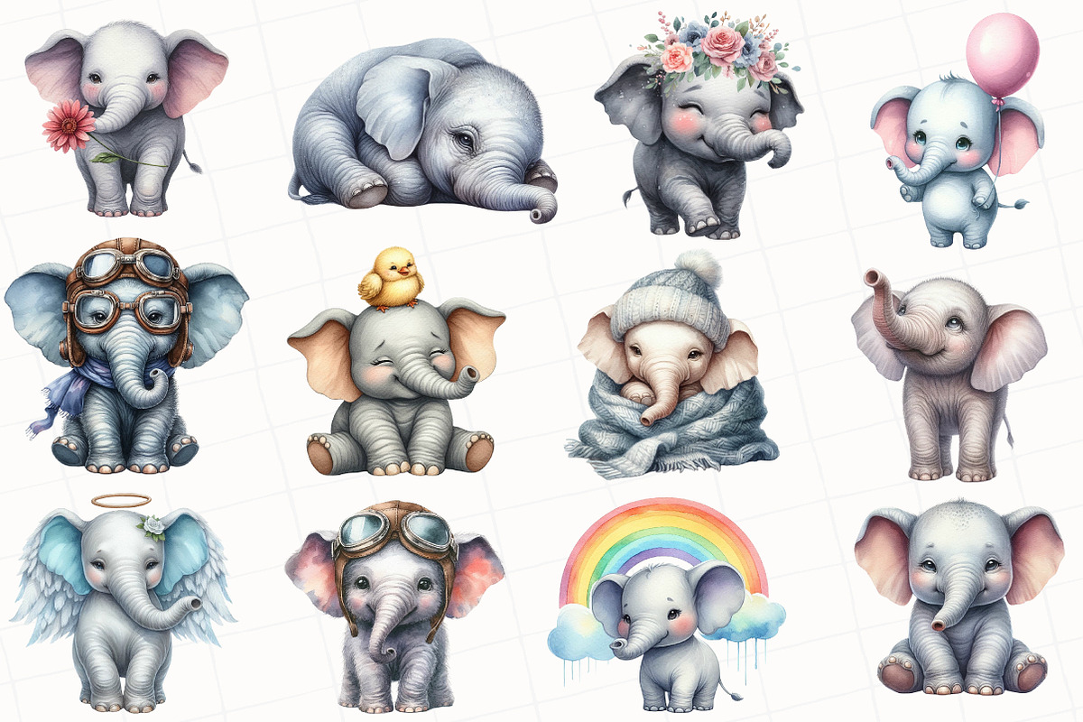 Cute Elephant Sublimation Clipart, an Illustration by OK Design (Photo 4 of 5)