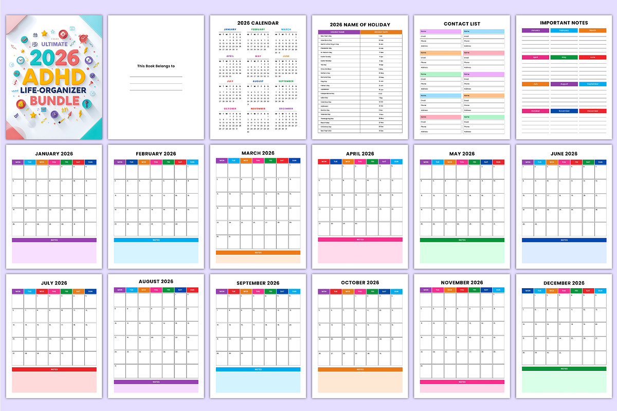 Ultimate 2026 ADHD Life Organizer, a Stationery Template by Mustafiz (Photo 2 of 10)