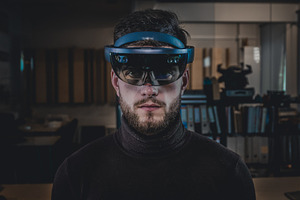Man using hololens ar glasses stock photo containing portrait and hololens