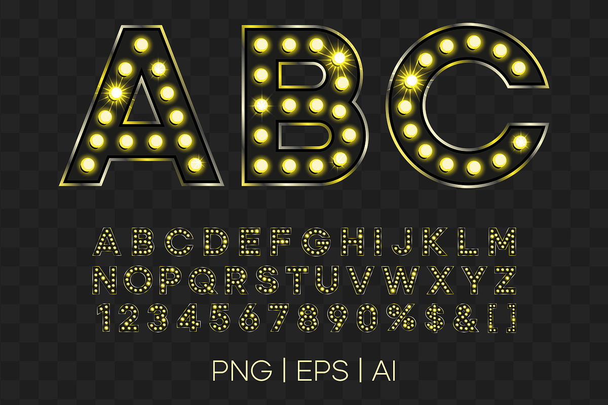 Retro alphabet in black with bulbs, an Object Graphic by MariiaVD (Photo 1 of 6)
