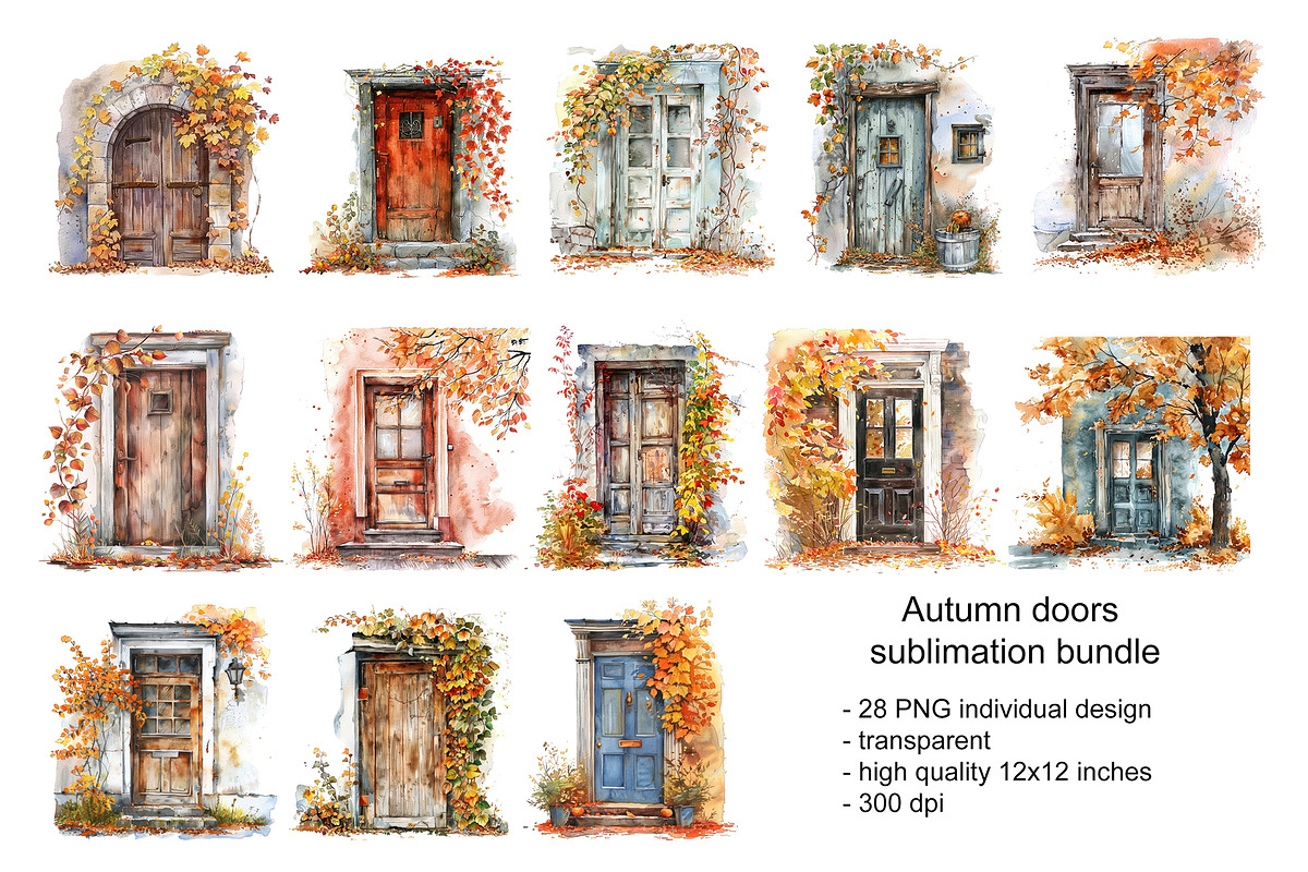 Watercolor autumn doors PNG, a Seasonal Illustration by dashtik (Photo 4 of 6)