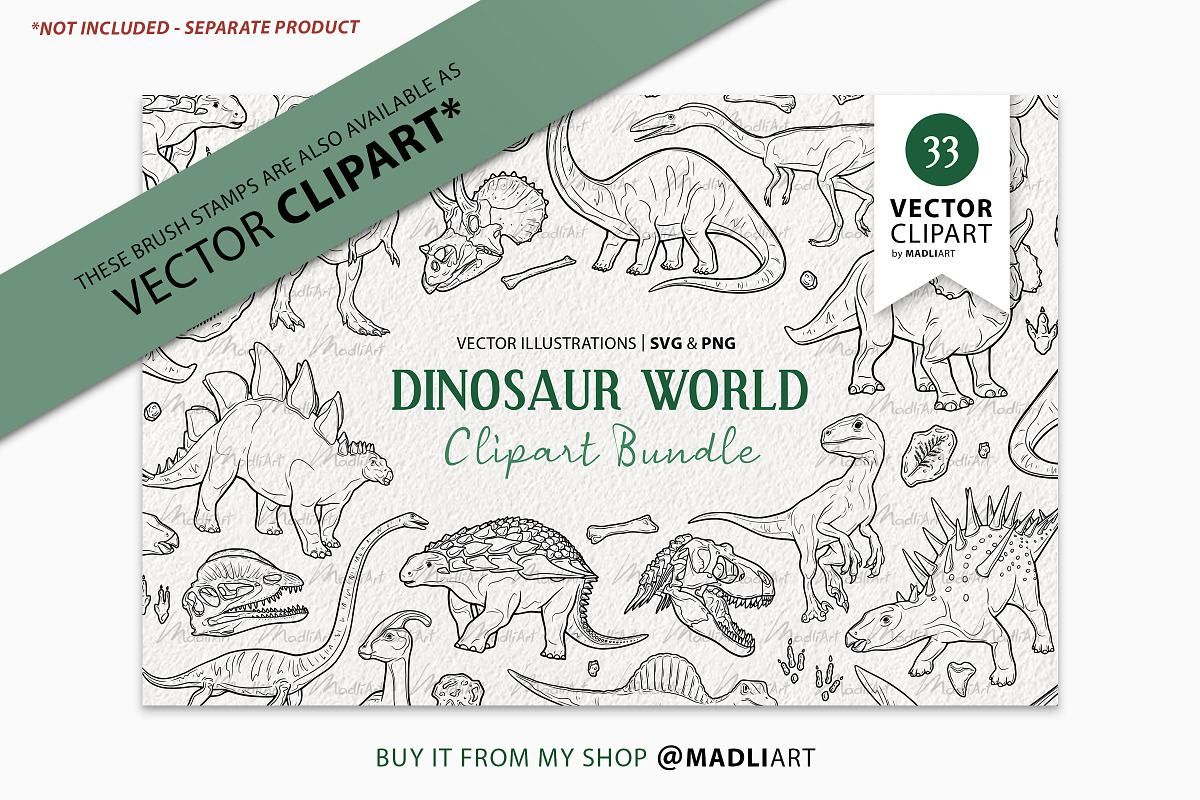33 Dinosaur World Procreate Stamps, a Shape Add-On by MadliArt (Photo 4 of 4)