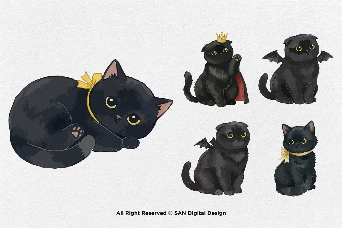 15 Bundle Watercolor Dark Cats Kiten, an Animal Illustration by Morspective (Photo 7 of 8)