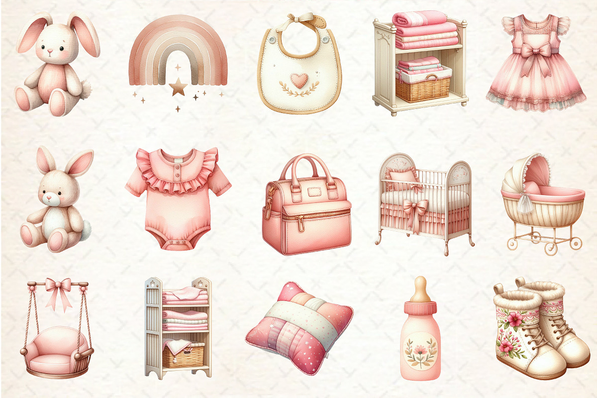 Blush Pink Ivory Baby Nursery Clipar, an Illustration by Rose Art (Photo 2 of 7)