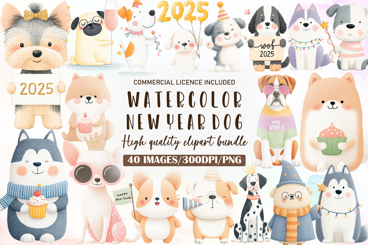 Whimsical New Year Dog Clipart, an Illustration by Sublimation Artist (Photo 1 of 6)