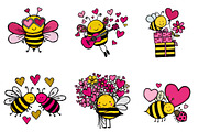 Watercolor Bees Valentine Clipart, an Illustration by CreationArt (Thumbnail 5 of 5)