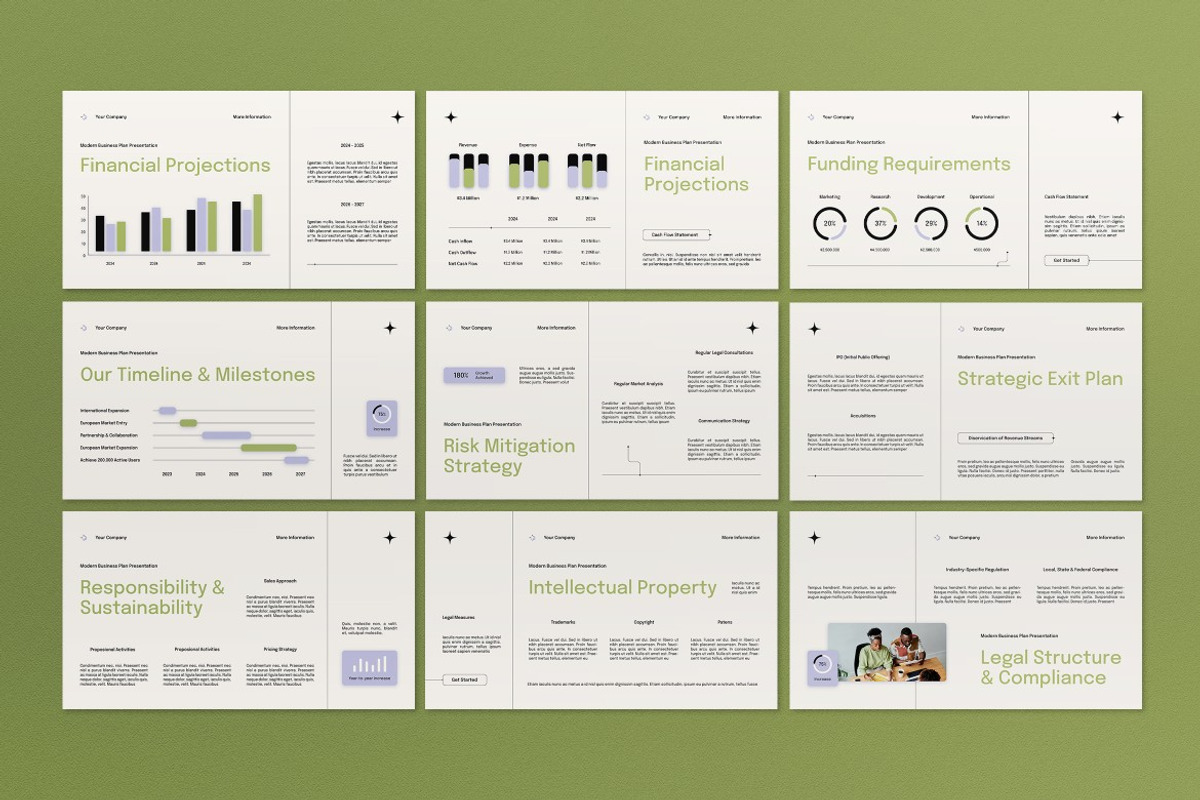 Cream Green Business Plan PPT, a Presentation Template by graphicook (Photo 3 of 4)