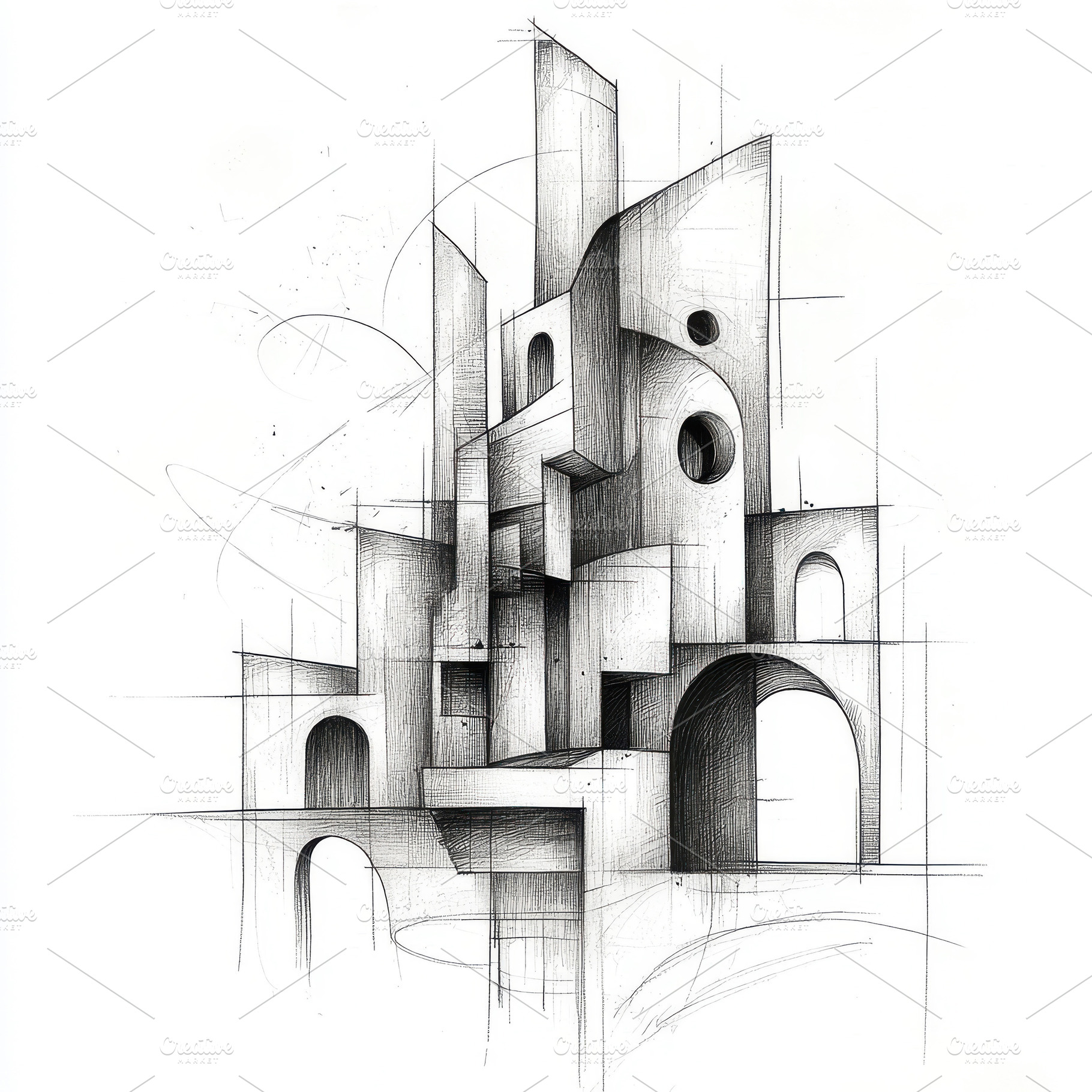 Abstract Architectural Sketch Black, an Abstract Photo by Pixeness Studio