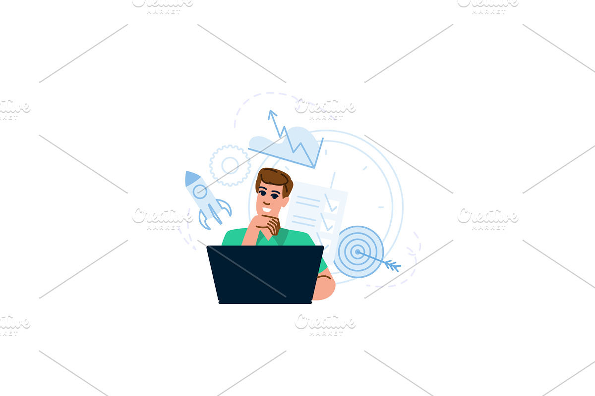 Project manager working on laptop, a Finance Illustration by pikepicture