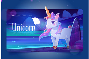 Cute Unicorn At Night Ocean Shore