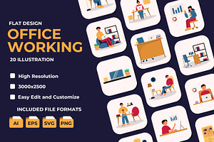 Office Working Illustration, a Work Illustration by Rishsketch