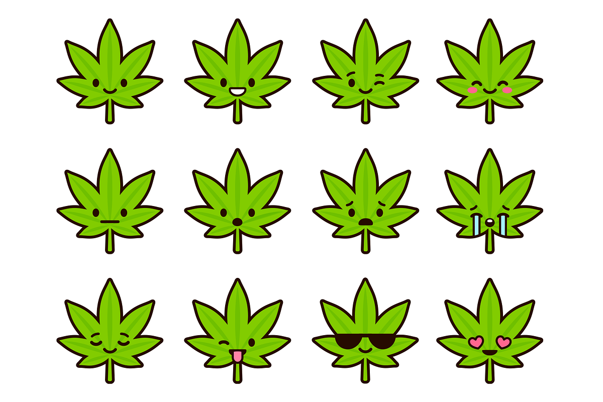 Cute Cannabis Leaf Emoji Set, an Emoji Icon by Irina Mir