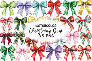 Watercolor Christmas Bow Clipart, an Illustration by CraftArtStudio