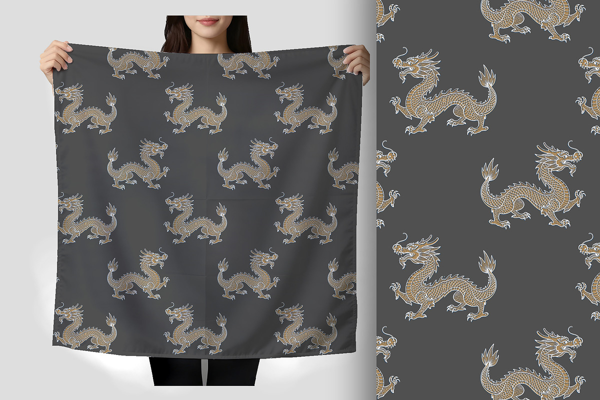 Gold Dragon on Grey Seamless Pattern, a Pattern Graphic by Sharon Schwalbe (Photo 2 of 7)