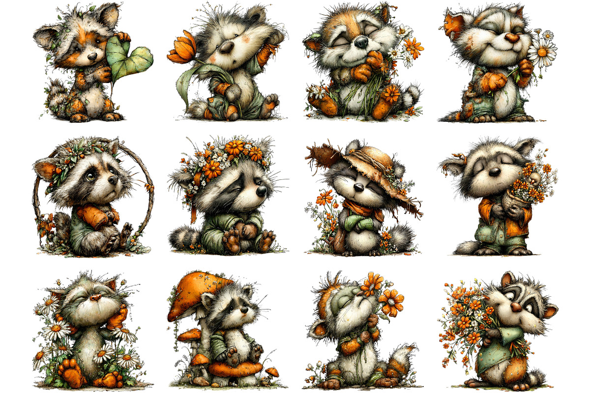 Whimsical Spring Raccoon Clipart, an Illustration by Designking (Photo 2 of 5)