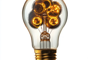 3D light bulb with golden gears insi, an Abstract Photo by Pixeness Studio